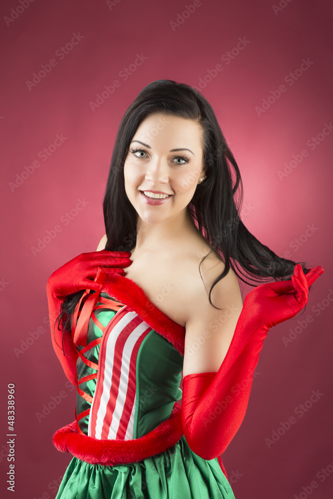 Fototapeta premium junge sexy brünette Frau im Weihnachtskostüm