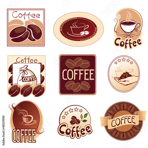 set of logos for coffee   brown