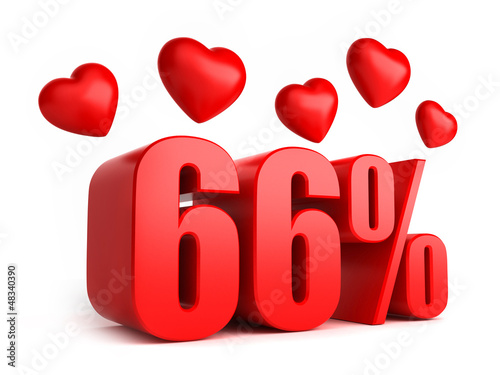 3d render of 66 percent with hearts