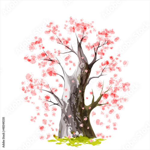 Plakat natura orientalne japoński kwitnący