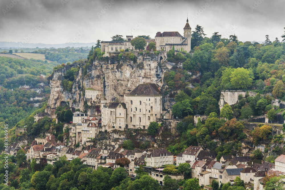 Medieval town of Rocamadour, France shot from above