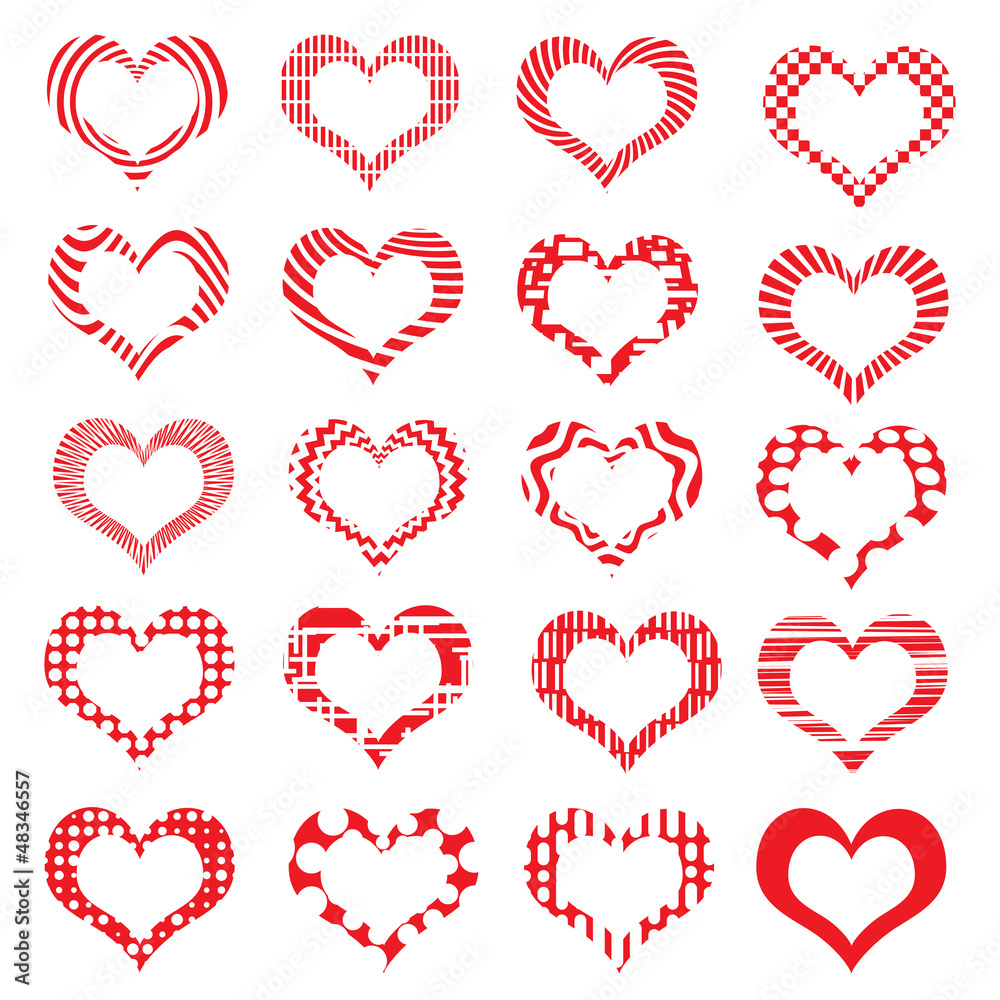 Set of symbol hearts valentine striped