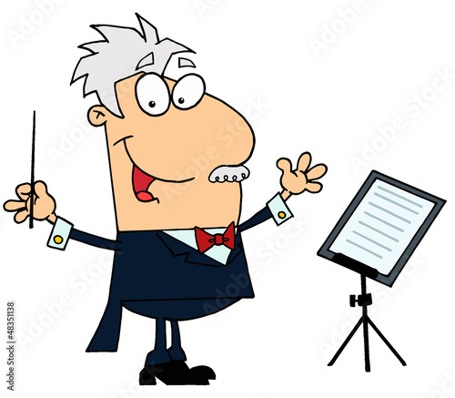 Caucasian Cartoon Music Conductor Man