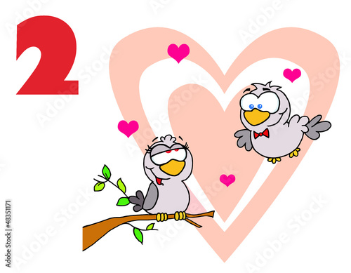 Red Number 2 Over Two Turtle Doves By A Branch