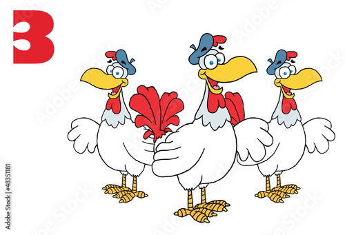 Red Number Three Over Three French Hen Chickens