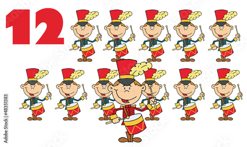 Red Number Twelve By Twelve Drummers Drumming