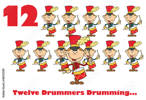 Red Number Twelve And Text By Twelve Drummers Drumming