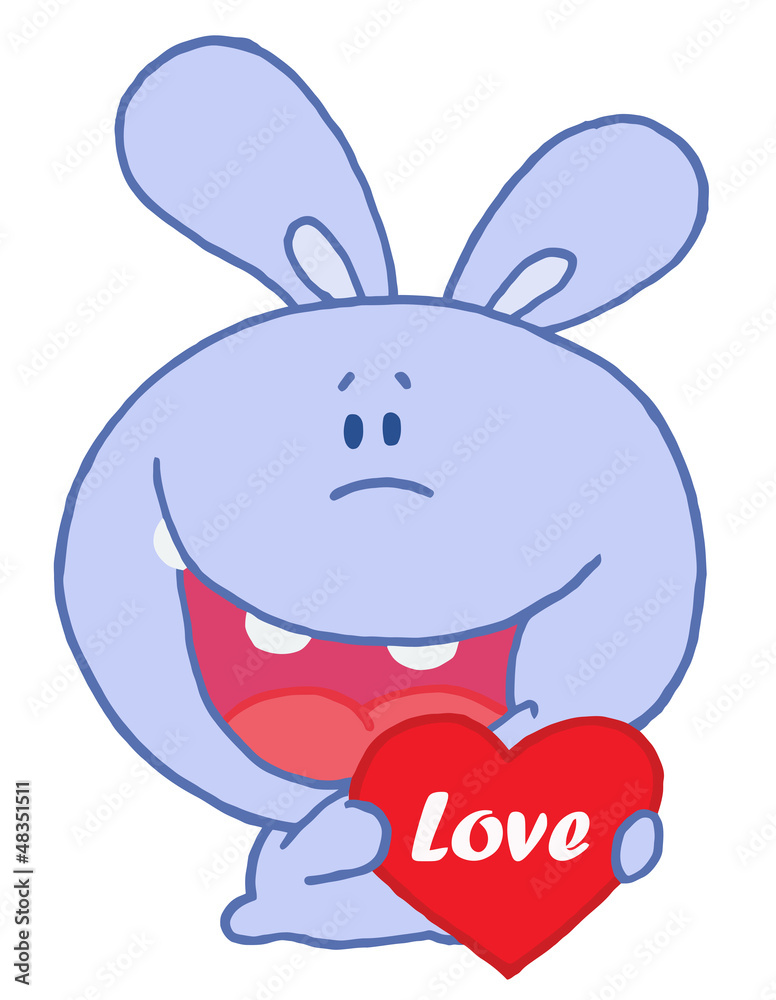 Purple Rabbit Laughing And Holding a Red Heart Love Valentine Purple Rabbit Laughing And Holding a Red Heart Love Valentine