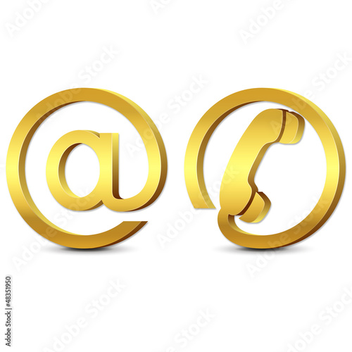 3d gold icons email and phone, set