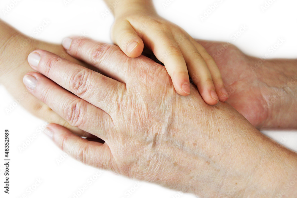 young and old hands - obrazy, fototapety, plakaty 