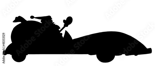 Solid Black Silhouette Of Santa Driving A Convertible