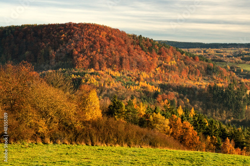 Wooded mountain, vibrant colors of autumn