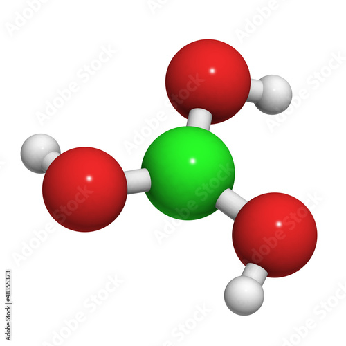 Boric acid molecule (H3BO3), chemical structure. photo