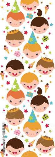 Vector kids at a birthday party vertical seamless pattern