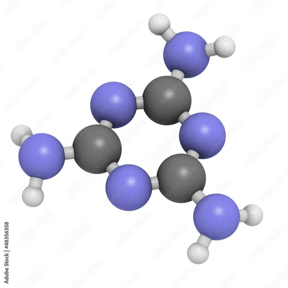 Melamine molecule, chemical structure. Melamine has been used fo Stock