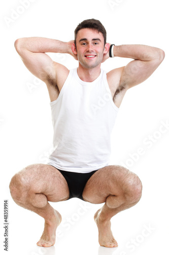 Healthy happy young man fitness isolated