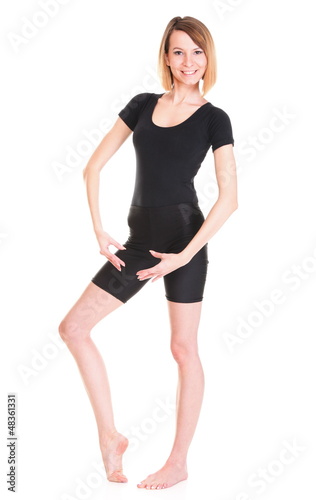 Sport Young woman doing exercise isolated on white