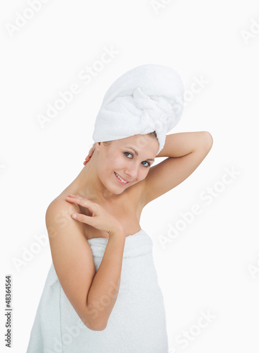 Wallpaper Mural Portrait of happy woman wrapped in towel Torontodigital.ca