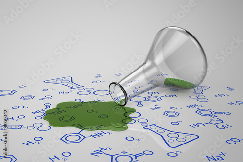 Green liquid spilled from test tube