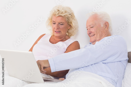 Aged couple using a laptop