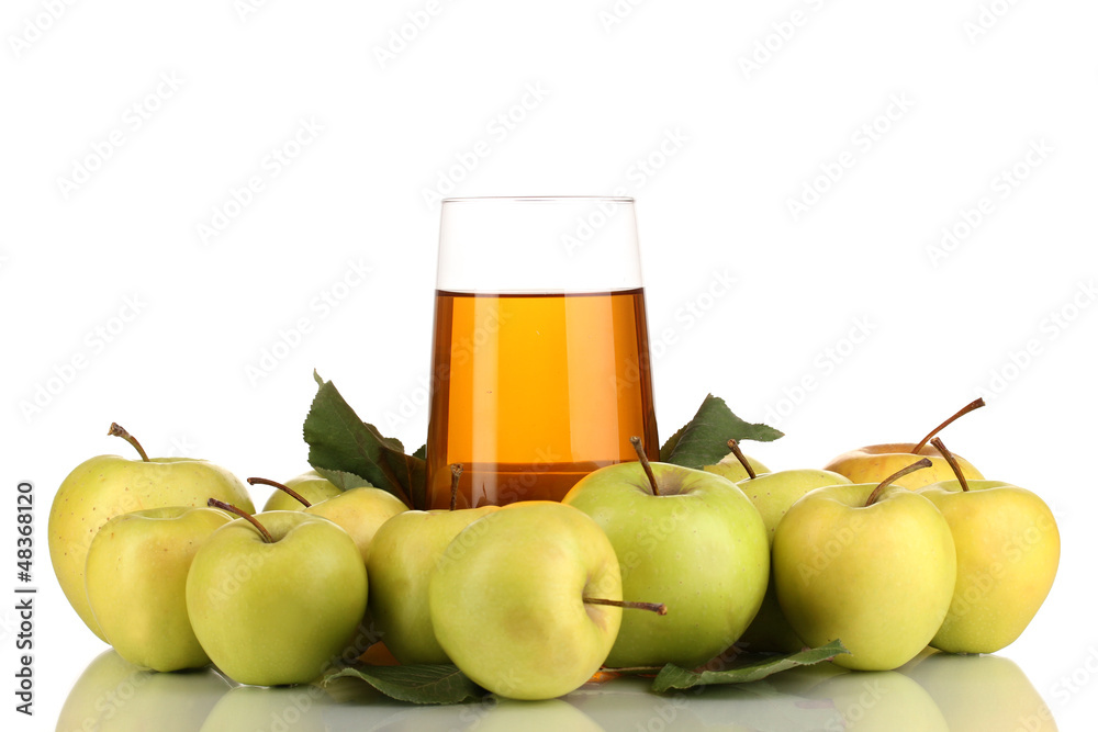Useful apple juice with apples around isolated on white Useful apple juice with apples around isolated on white