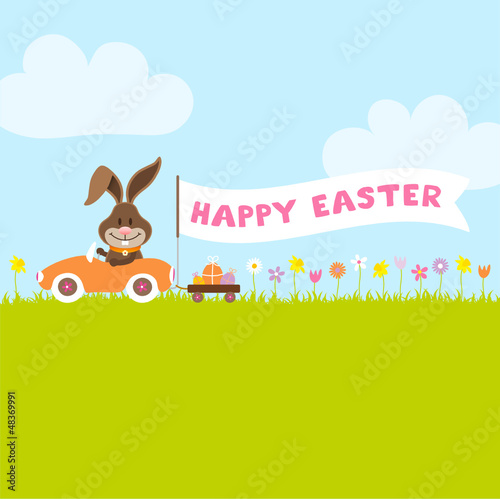 Bunny Meadow Car Easter Eggs Banner "Happy Easter"