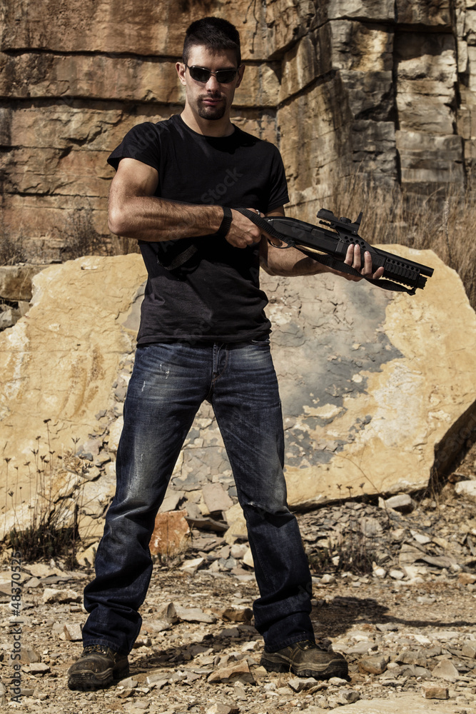man with a shotgun man with a shotgun