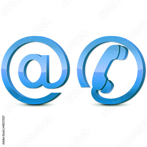 3d blue glossy icons email and phone, set