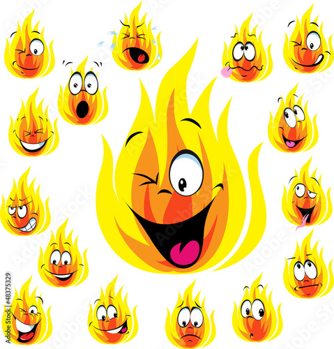 fire cartoon with many expressions