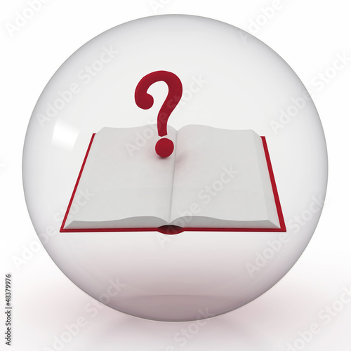 transparent ball with open book and question mark inwardly