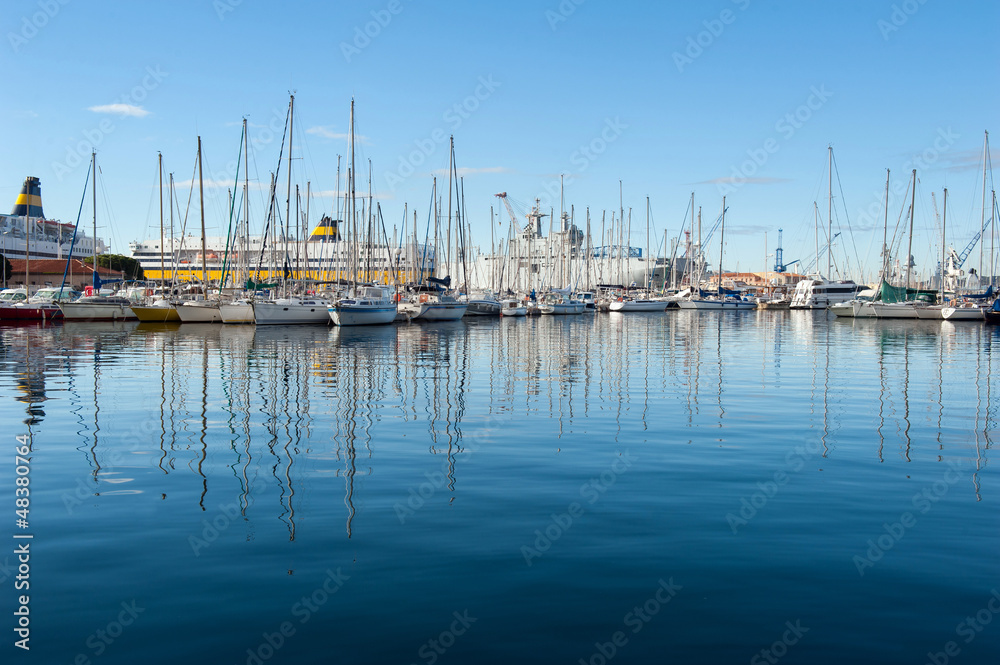Sail boats in Toulon port, France.
