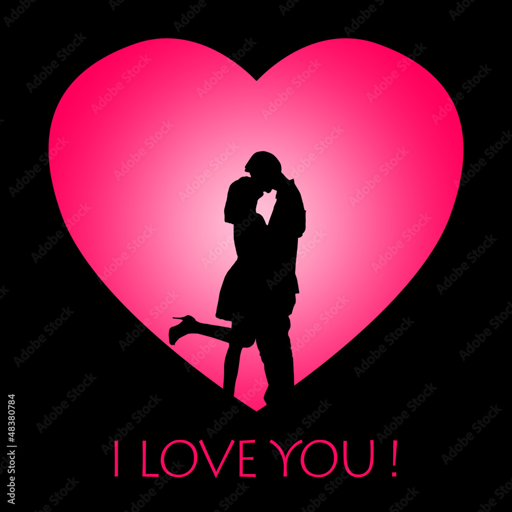 Card design of kissing couple