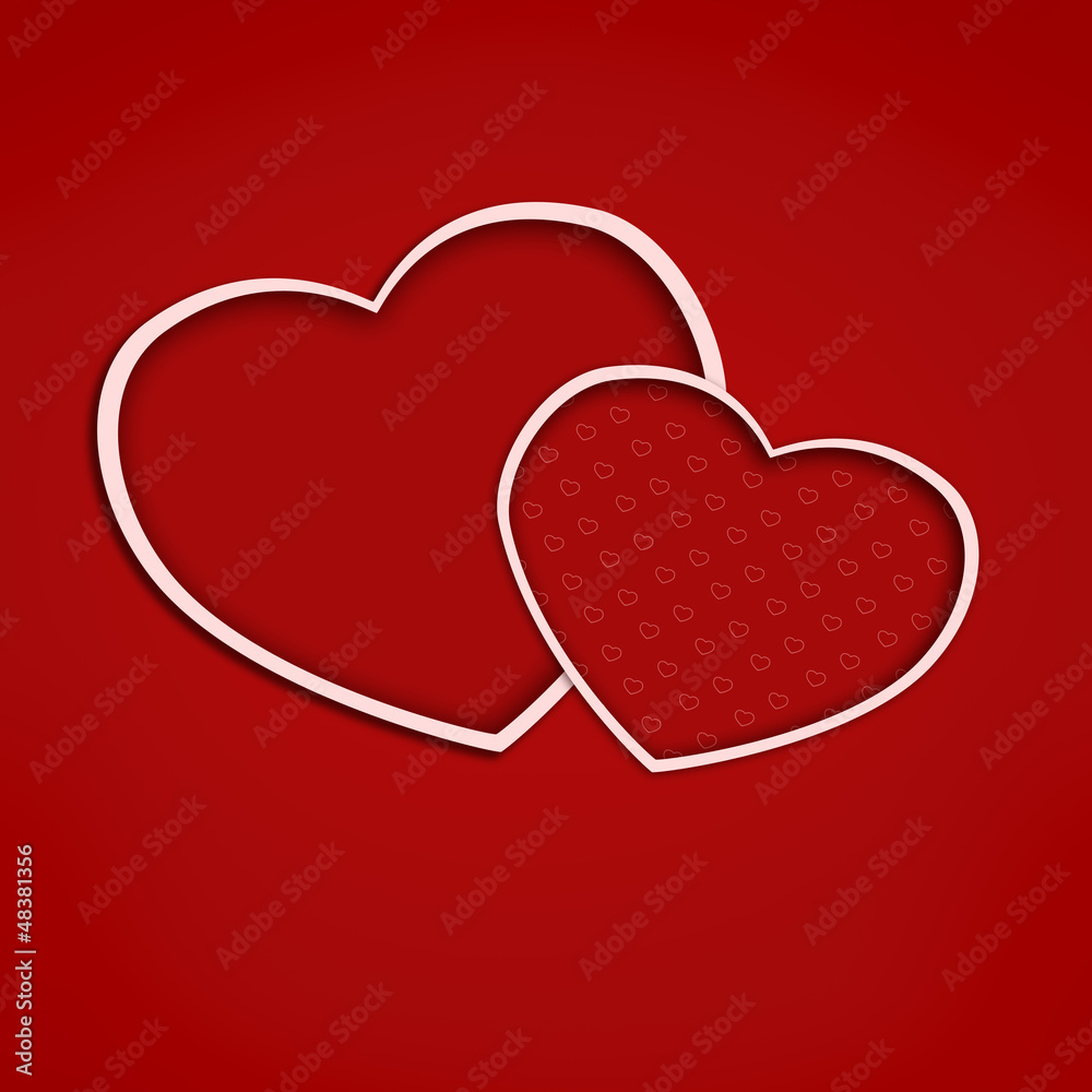 Valentine card with hearts on blight red background. Illustratio