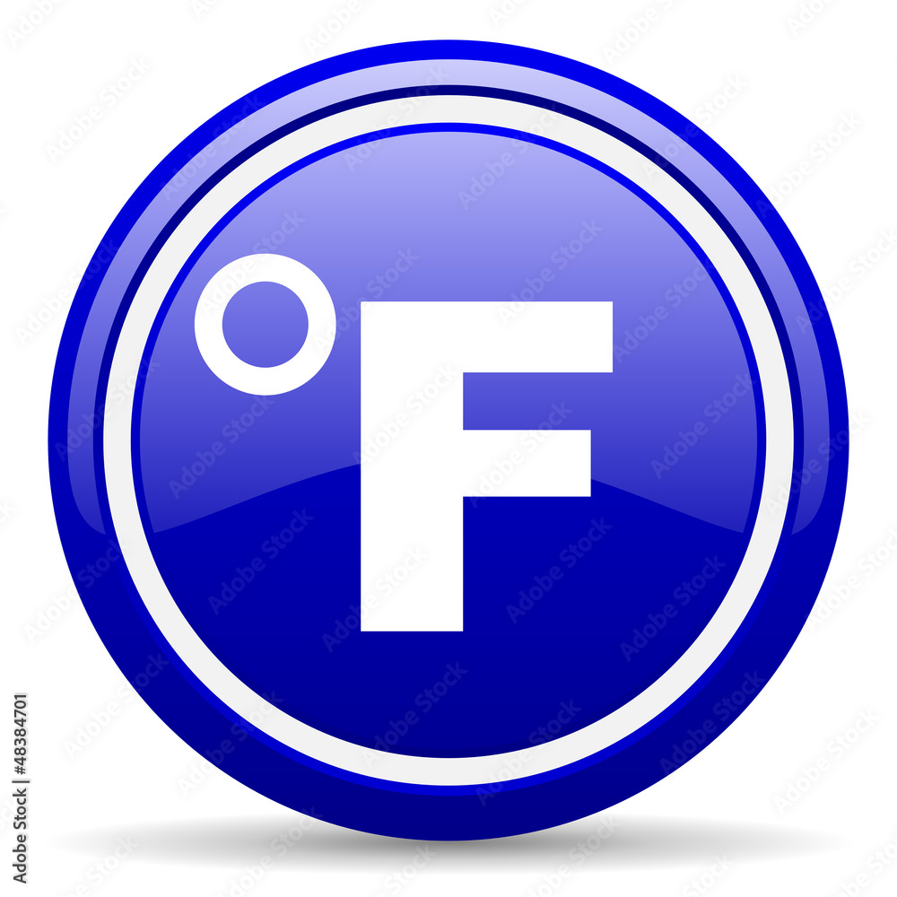 fahrenheit blue glossy icon on white background fahrenheit blue glossy icon on white background