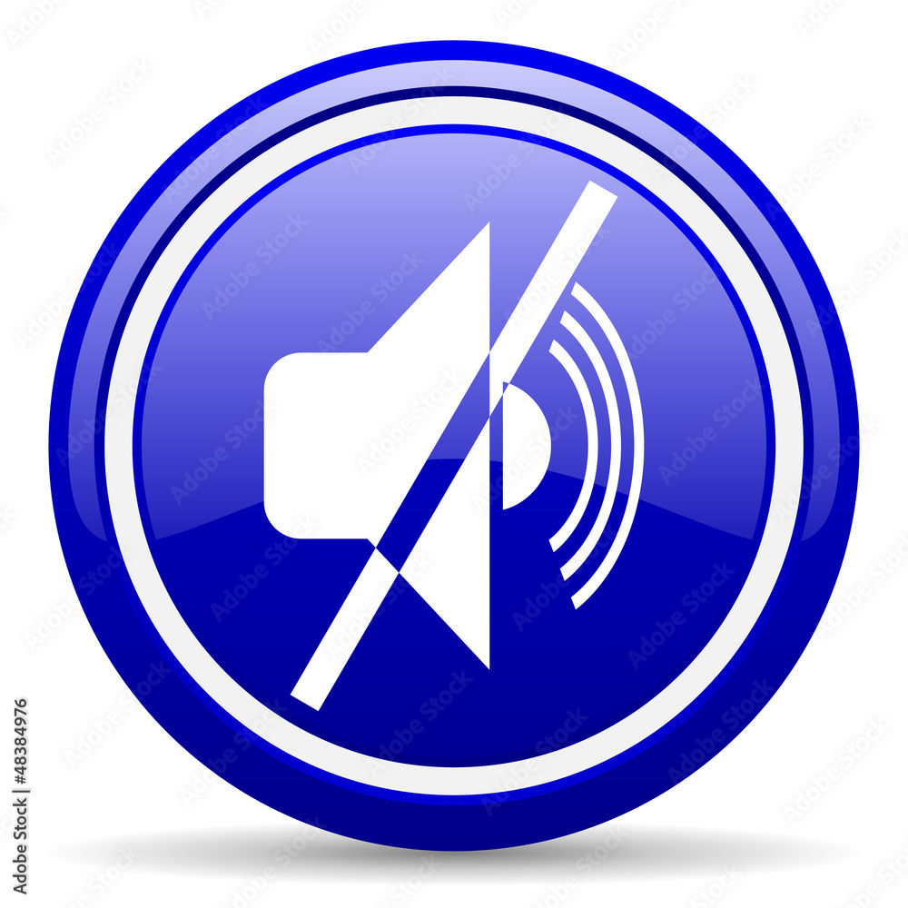 mute blue glossy icon on white background mute blue glossy icon on white background