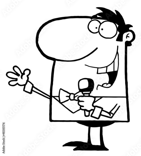 Outlined Tv Show Host Using A Microphone