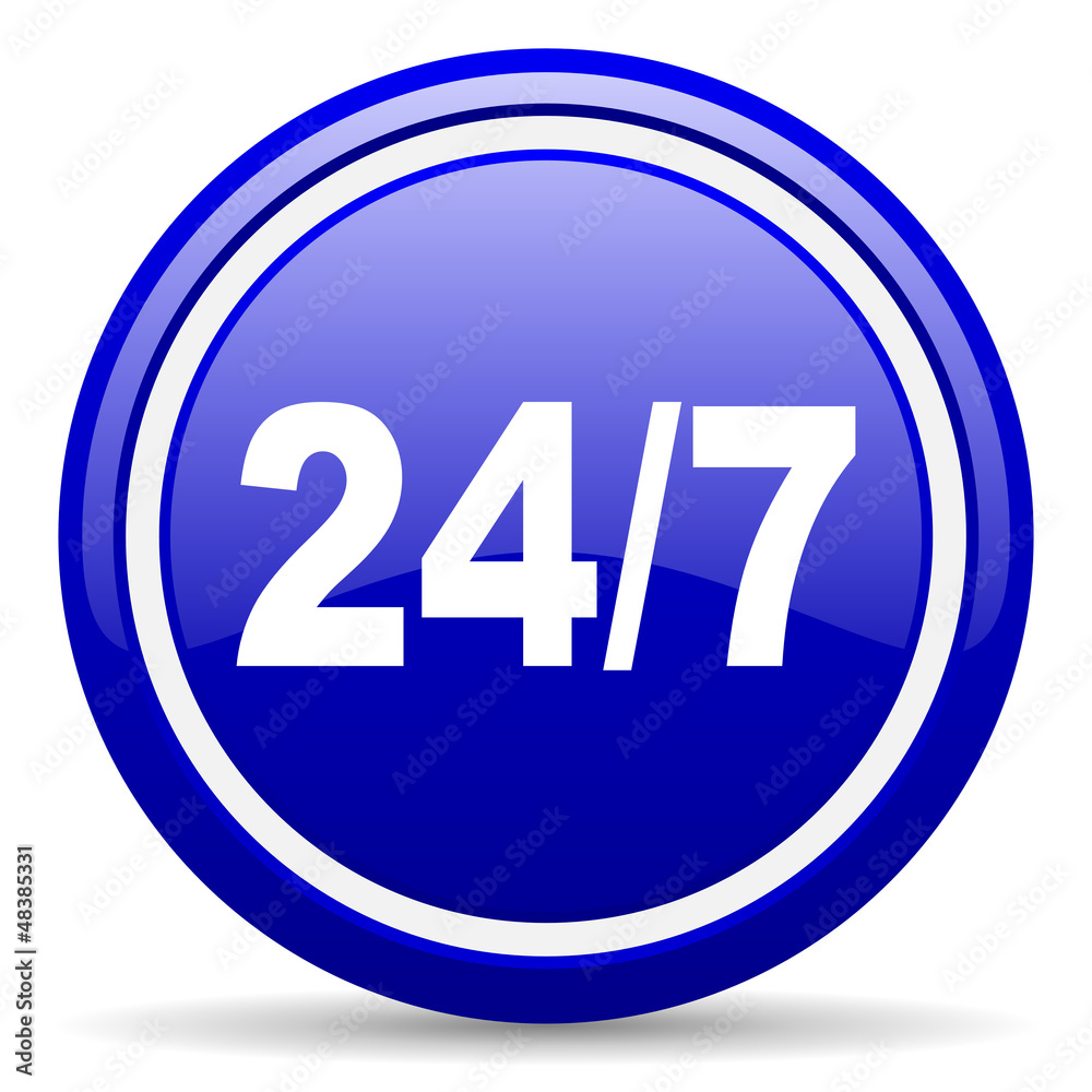 24/7 blue glossy icon on white background 24/7 blue glossy icon on white background