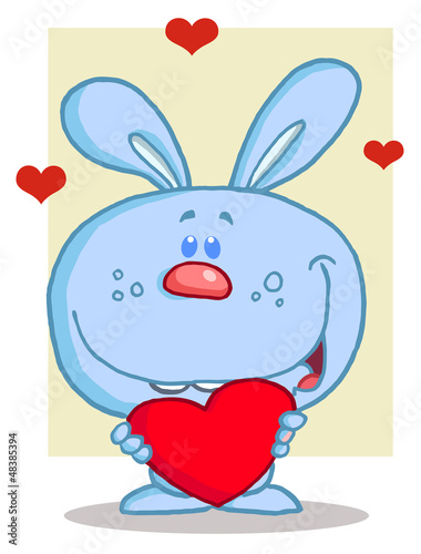 Happy Romantic Blue Rabbit With Heart