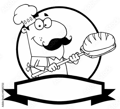 Outlined Cartoon Logo Mascot-Bread Baker Man