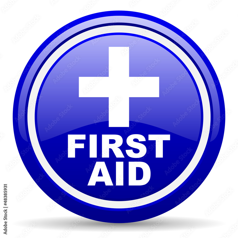first aid blue glossy icon on white background first aid blue glossy icon on white background