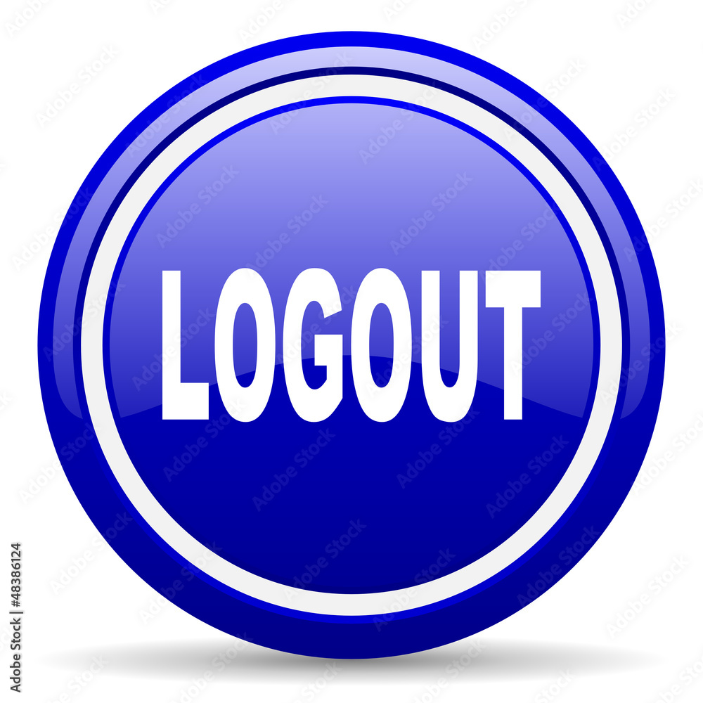 logout blue glossy icon on white background logout blue glossy icon on white background