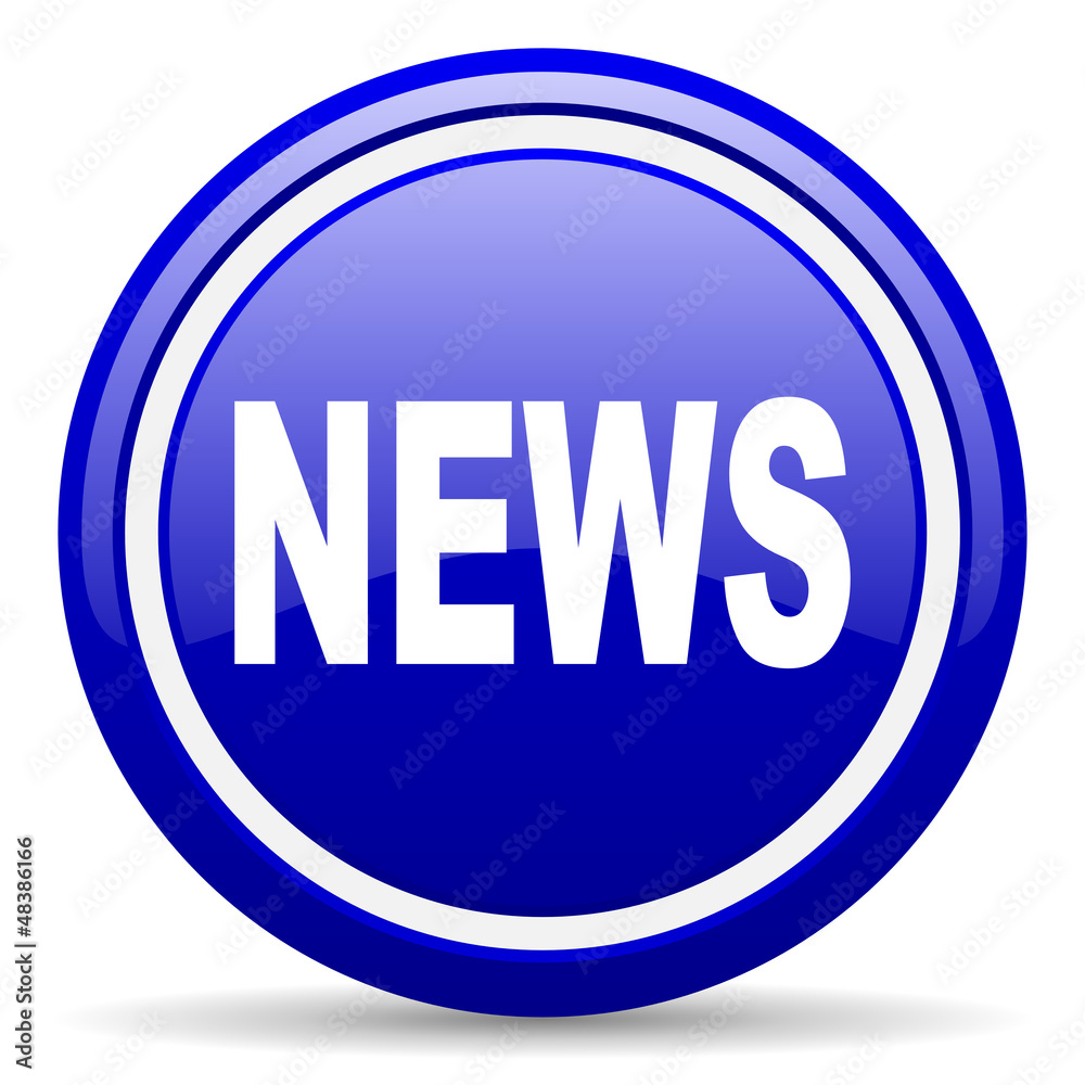 news blue glossy icon on white background news blue glossy icon on white background