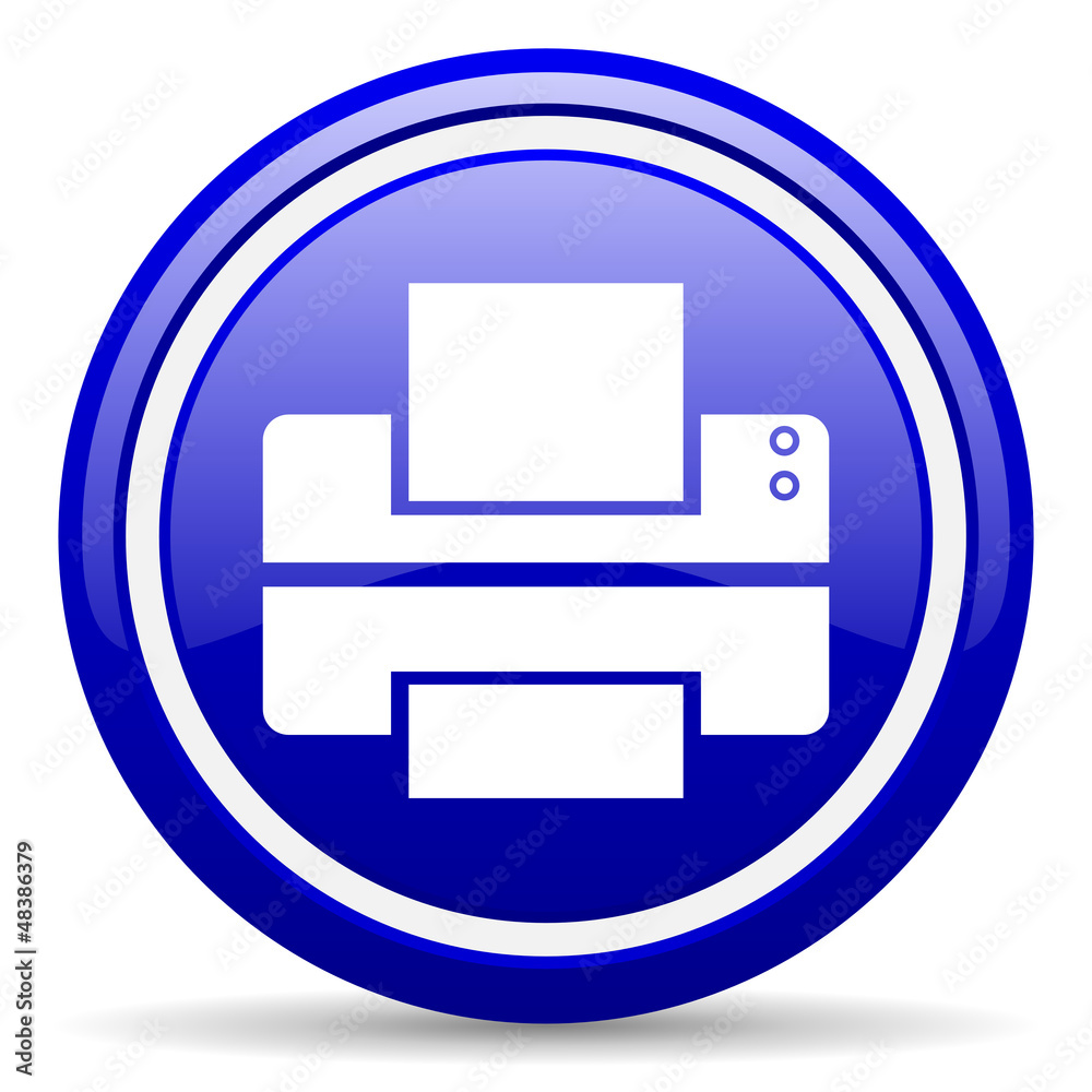 printer blue glossy icon on white background printer blue glossy icon on white background
