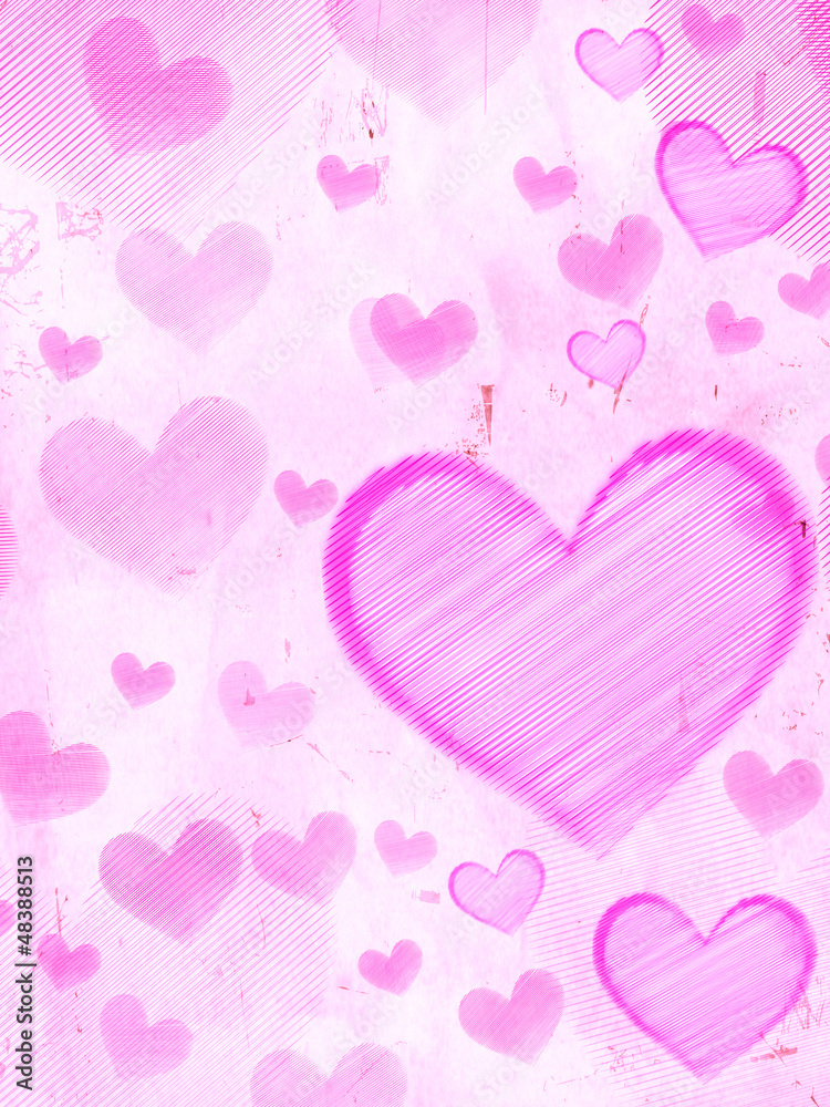 striped hearts on pink old paper