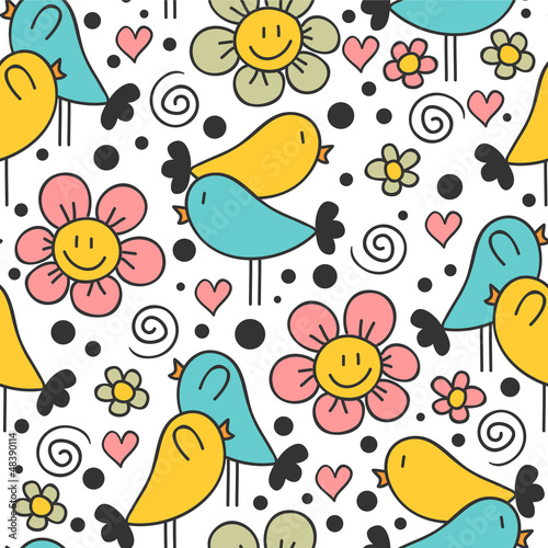 Cute childish seamless pattern with birds