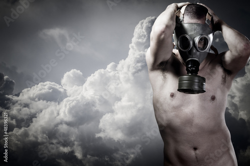 Εκτύπωση καμβά pollution concept: portrait of nude man in a gas mask