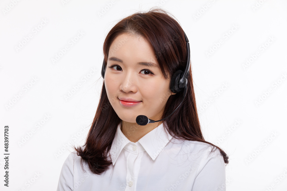 Smiling call center operator business woman show thumbs Smiling call center operator business woman show thumbs