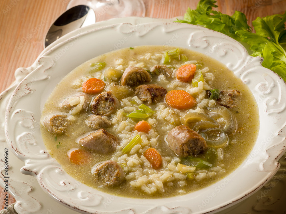 soup with rice and sausage