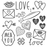 usta serce list miłosny romantyczne elementy rysunkowe
