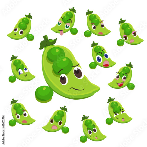 pea cartoon with many expressions